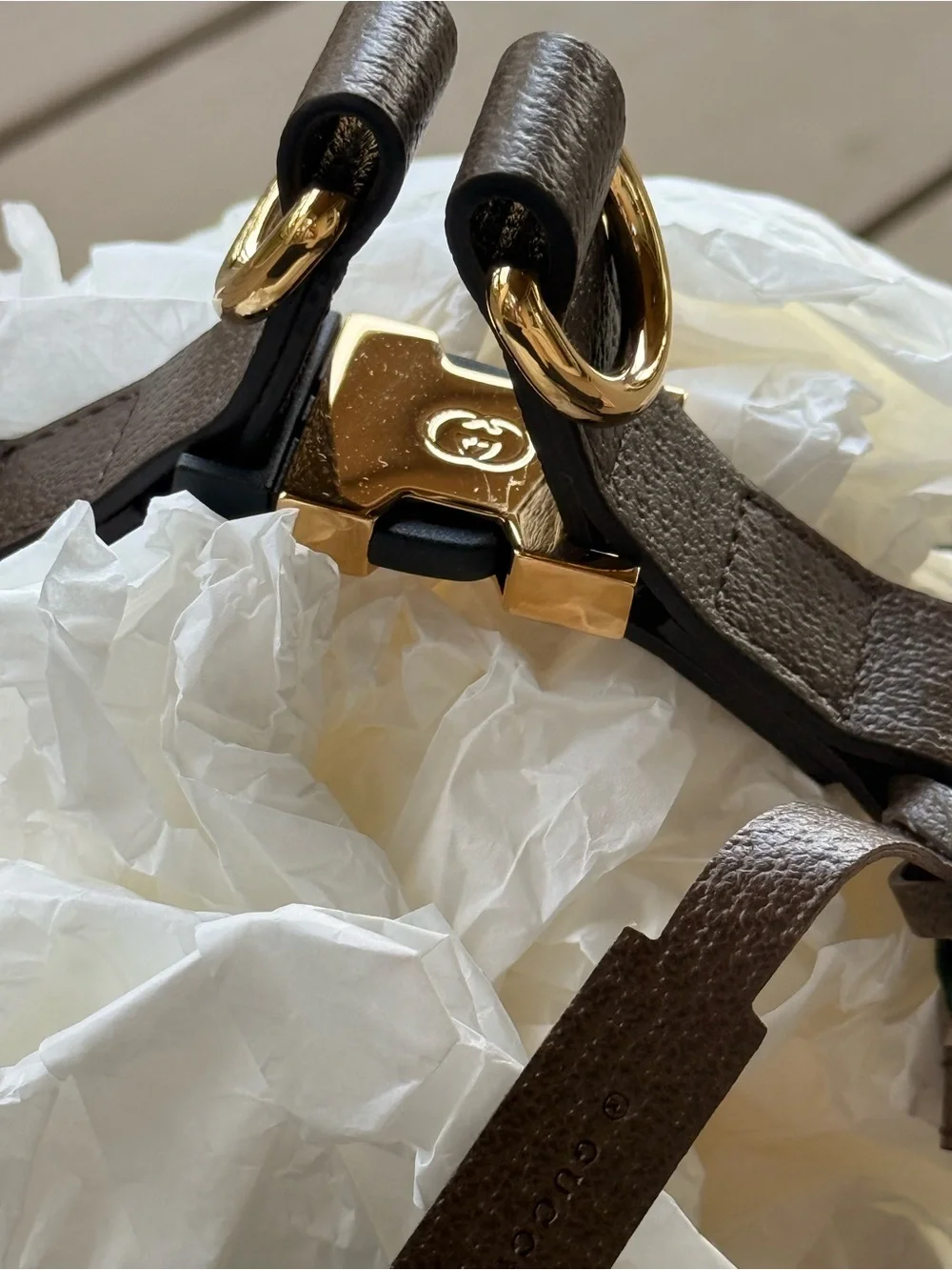 GUCCI Web Stripe S/M Faux Leather Dog Harness NEW